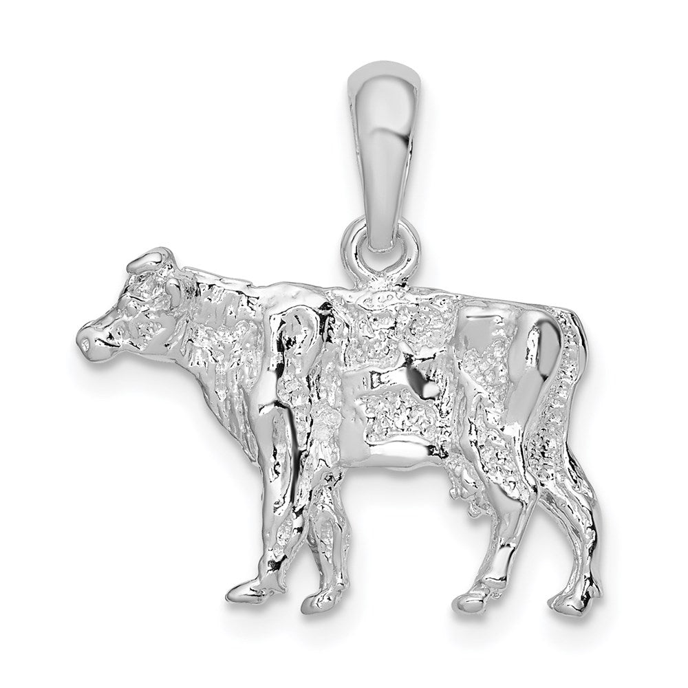 Million Charms 925 Sterling Silver Charm Pendant, 3-D Cow Pendant
