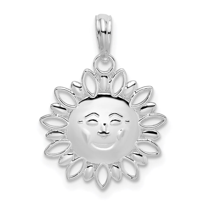 Million Charms 925 Sterling Silver Charm Pendant, Small Smiling Sun, 2-D & Alt. Cut-Out Edges