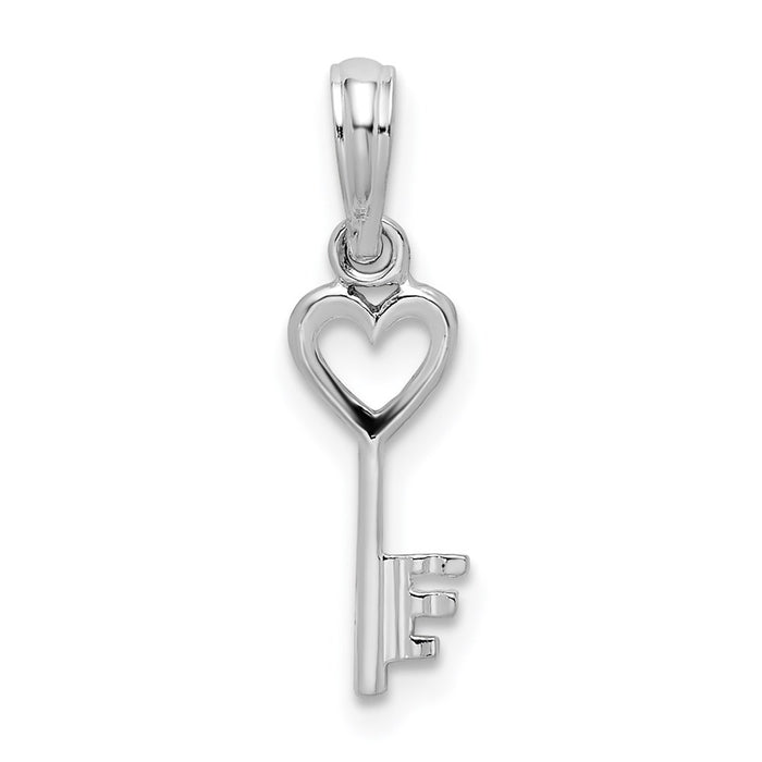 Million Charms 925 Sterling Silver Charm Pendant, Small Key With Heart Top, High Polish