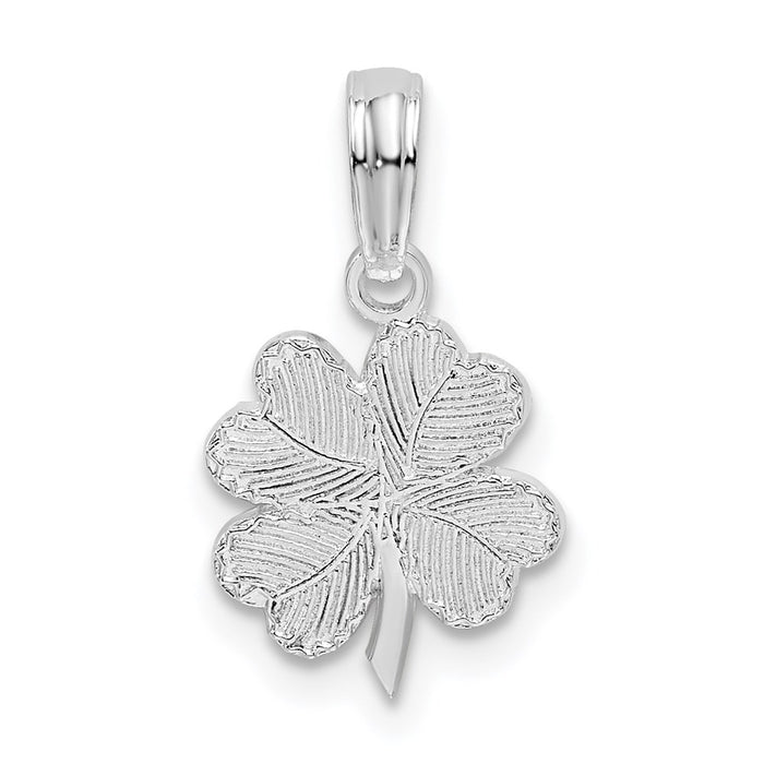 Million Charms 925 Sterling Silver Charm Pendant, Small Shamrock with Stem, Textured (4 Leaf Clover)