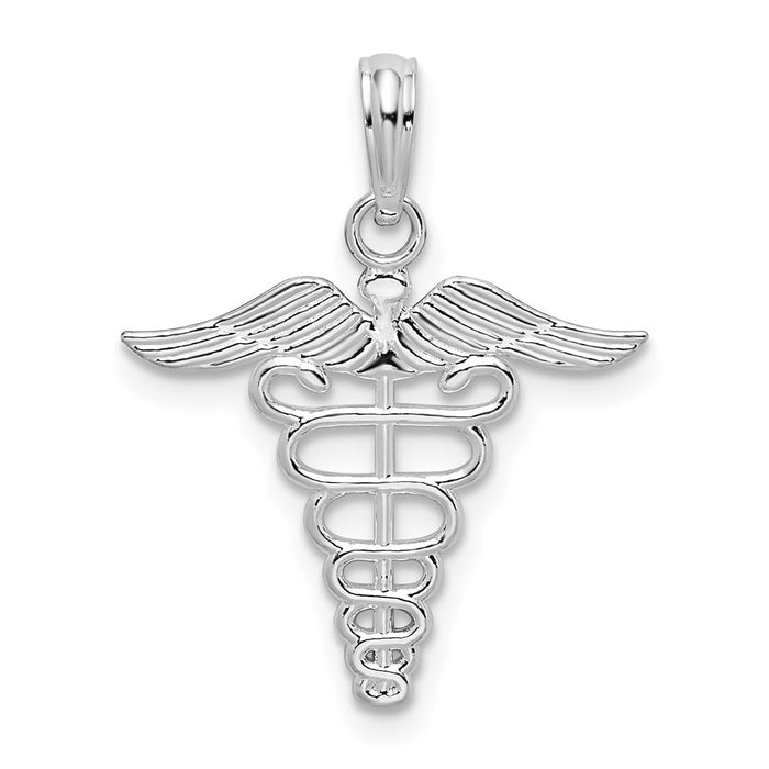 Million Charms 925 Sterling Silver Charm Pendant, Small Caduceus Charm, Textured & High Polish