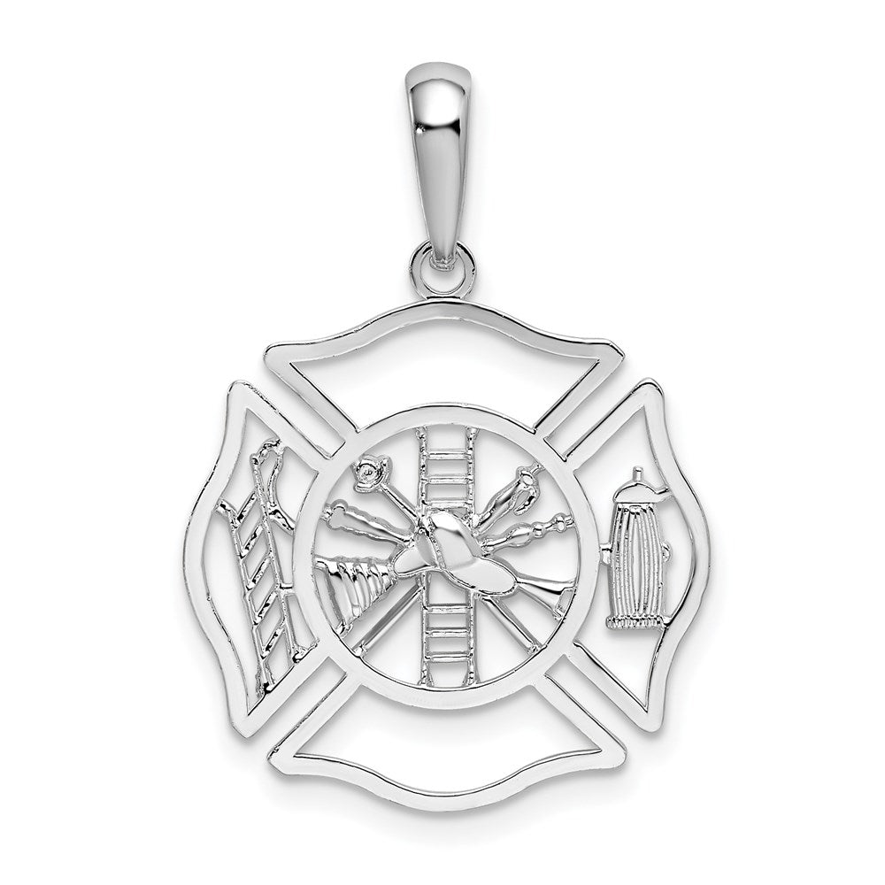 Million Charms 925 Sterling Silver Profession Charm Pendant, Fireman Shield, Cut-Out & High Polish