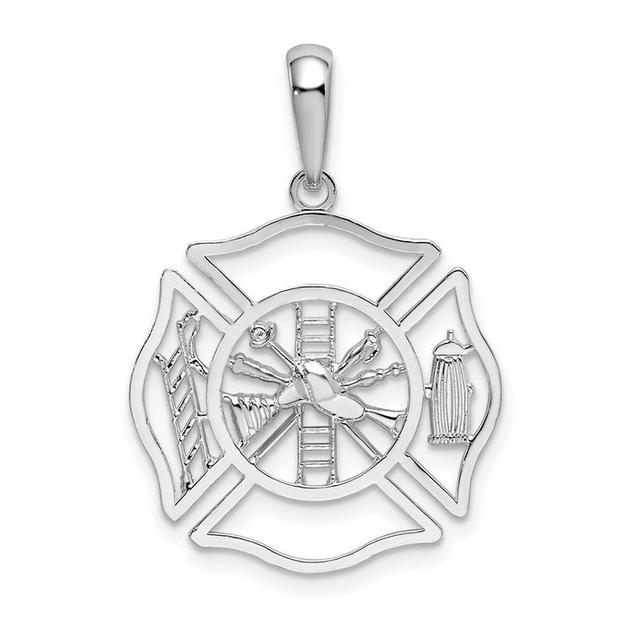 Million Charms 925 Sterling Silver Profession Charm Pendant, Fireman Shield, Cut-Out & High Polish