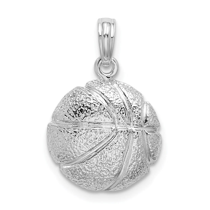 Million Charms 925 Sterling Silver sports Charm Pendant, Basketball, 2-D, Textured