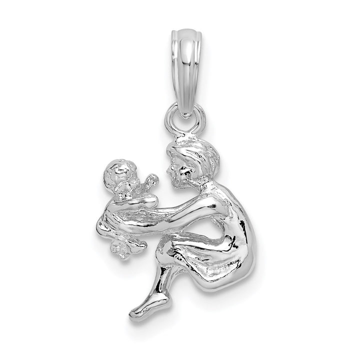 Million Charms 925 Sterling Silver Charm Pendant, 3-D Mother Sitting with Baby Extended