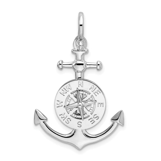 Million Charms 925 Sterling Silver Charm Pendant, 3-D Small Anchor with Nautical Compass  (Shackle Bail)