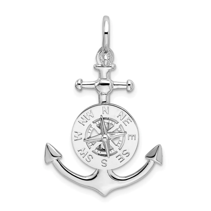 Million Charms 925 Sterling Silver Charm Pendant, 3-D Small Anchor with Nautical Compass  (Shackle Bail)