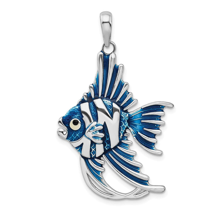 Million Charms 925 Sterling Silver Sea Life Nautical Charm Pendant, Angelfish with Blue Enamel