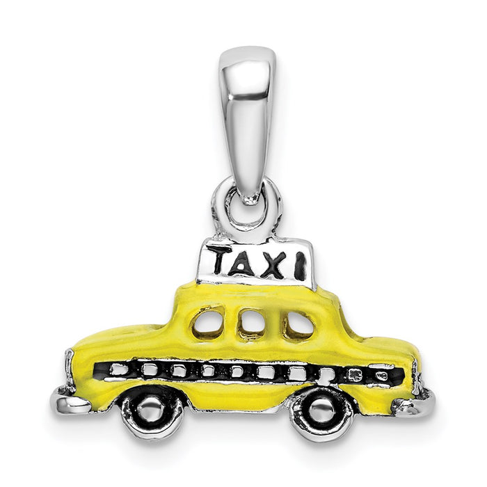Million Charms 925 Sterling Silver Charm Pendant, 3-D Taxi with Yellow & Black Enamel