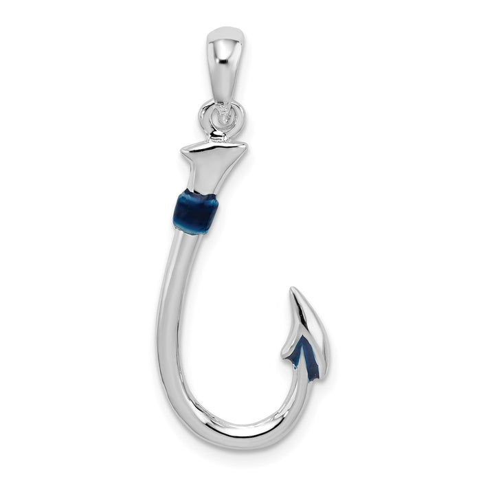 Million Charms 925 Sterling Silver Sea Life Nautical Charm Pendant, 3-D Fish Hook with Blue Enamel