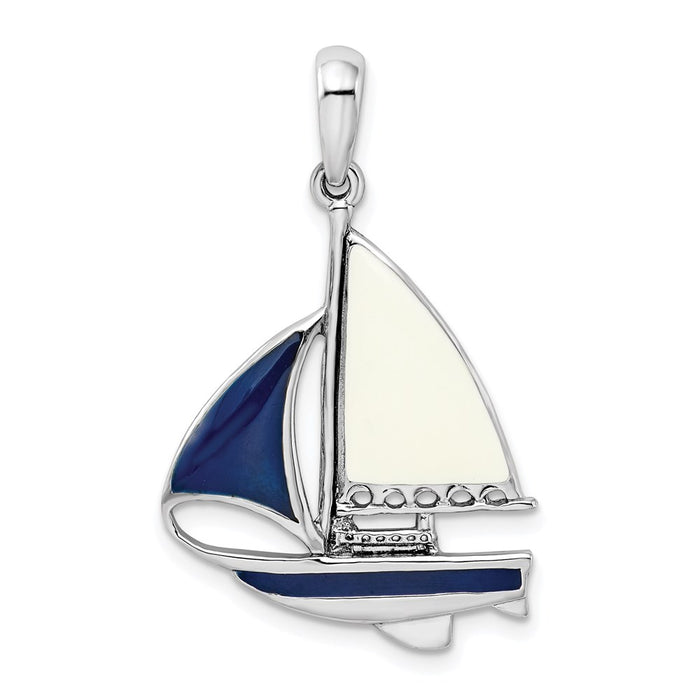 Million Charms 925 Sterling Silver Charm Pendant, Sailboat with Blue & White Enamel, High Polish