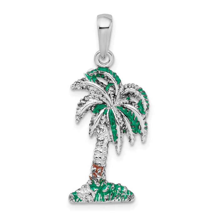 Million Charms 925 Sterling Silver Charm Pendant, Palmetto Tree with Enamel - Palm Tree
