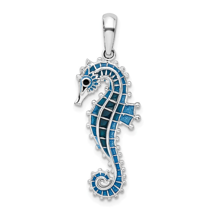 Million Charms 925 Sterling Silver Nautical Sea Life Charm Pendant, 3-D Seahorse with Blue Enamel