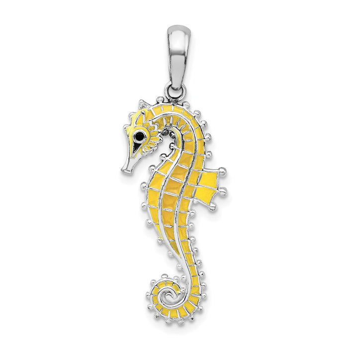 Million Charms 925 Sterling Silver Nautical Sea Life Charm Pendant, 3-D Seahorse with Yellow Enamel