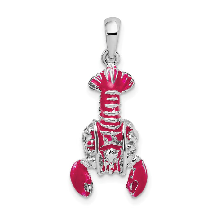 Million Charms 925 Sterling Silver Charm Pendant, Large Moveable Lobster with Red Enamel 2-D