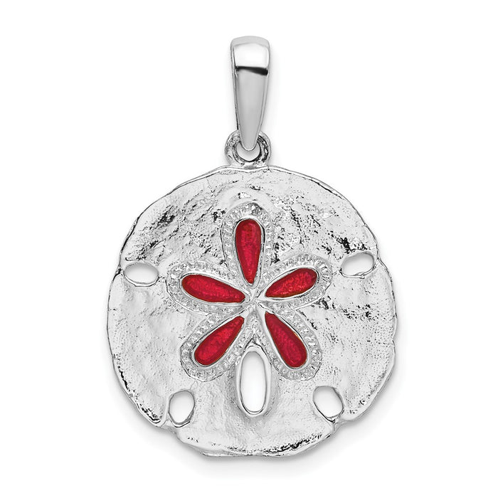 Million Charms 925 Sterling Silver Charm Pendant, Sand Dollar with Magenta Enamel High Polish