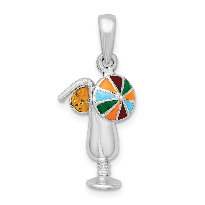 Million Charms 925 Sterling Silver Charm Pendant, Tropical Drink with Multi-Color Enamel Umbrella