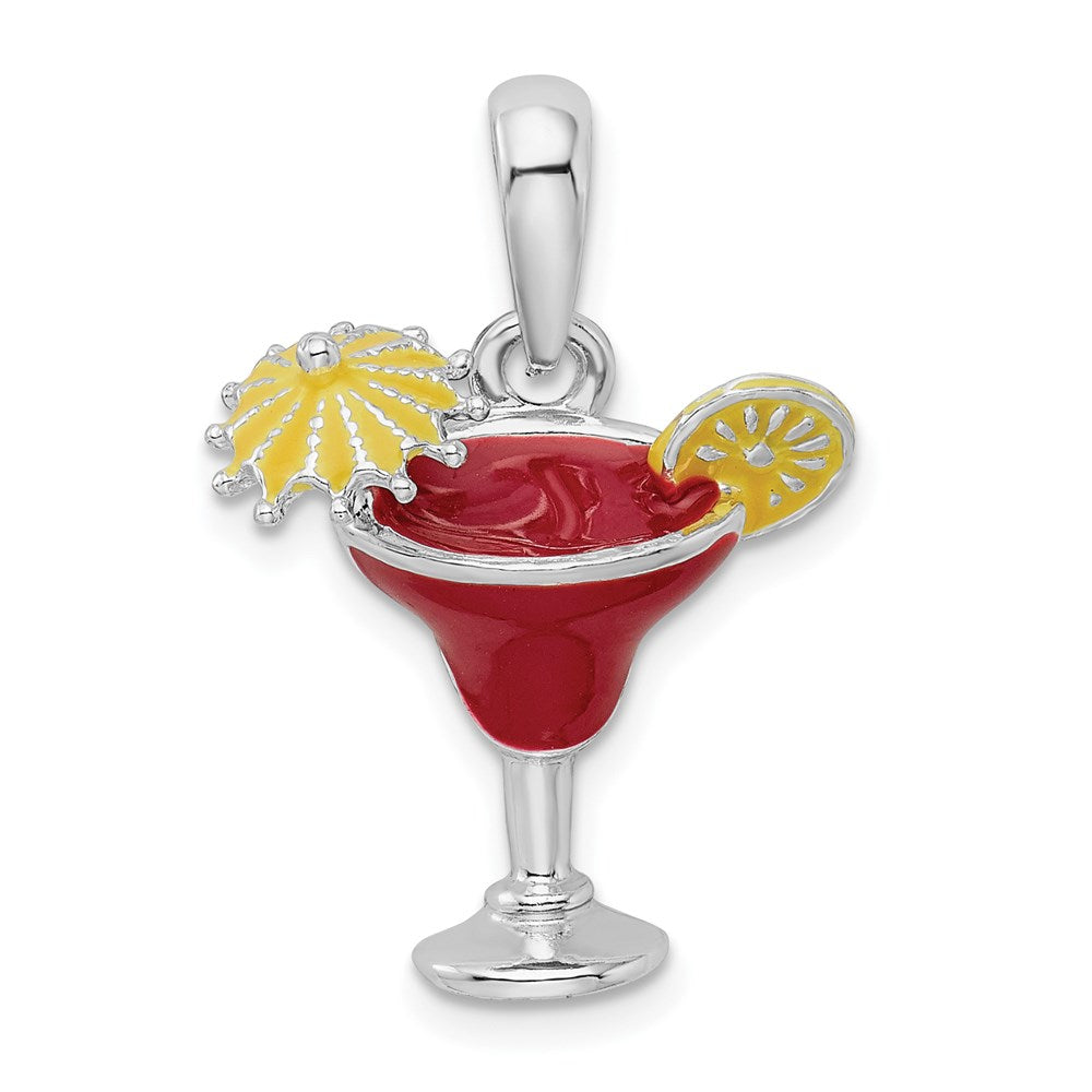 Million Charms 925 Sterling Silver Charm Pendant, Fuchsia Margarita Drink with Yellow Umbrella