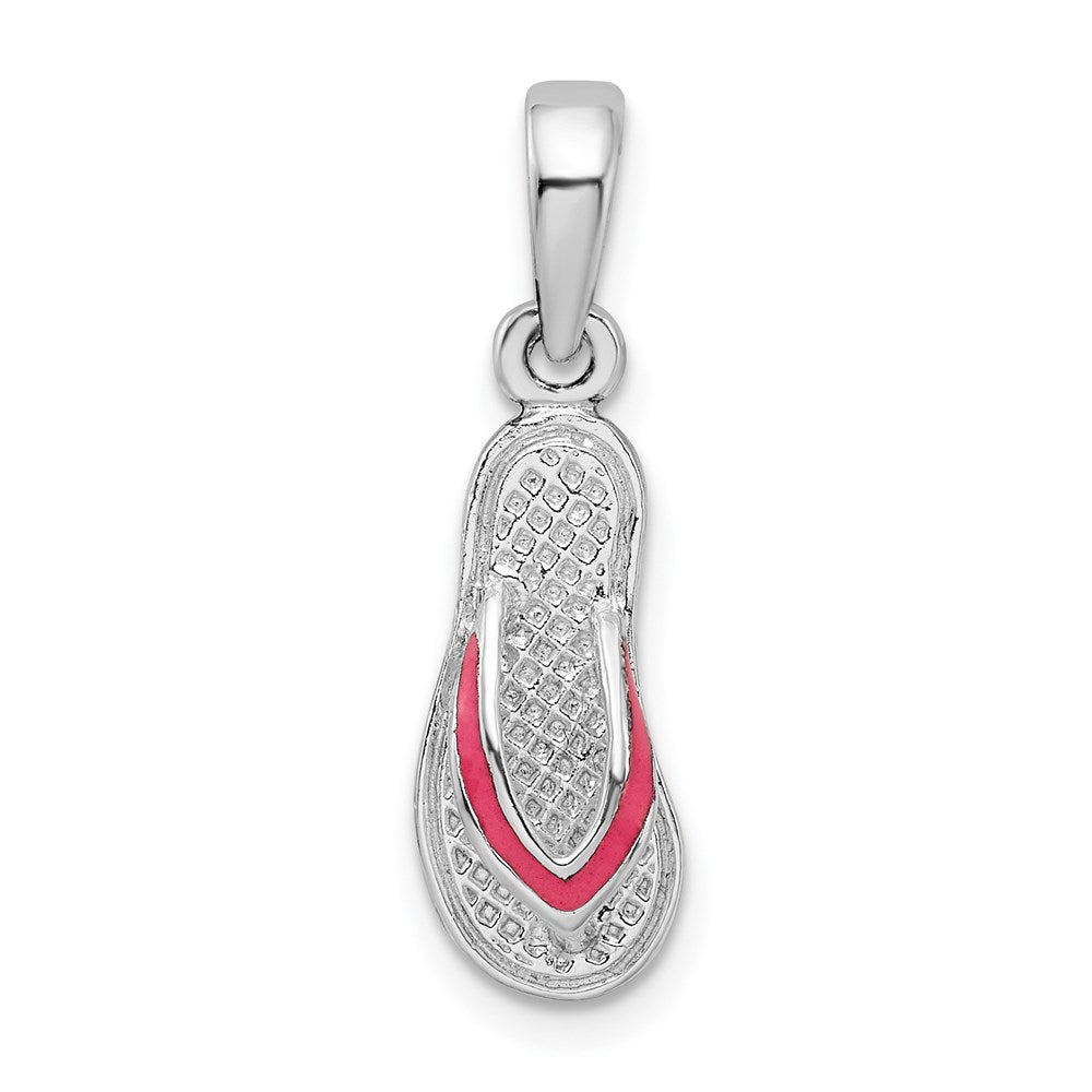 Million Charms 925 Sterling Silver Charm Pendant, Pink Enamel Single Flip-Flop