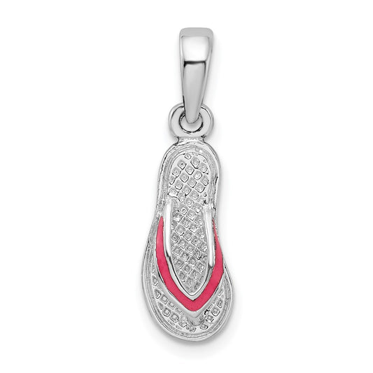 Million Charms 925 Sterling Silver Charm Pendant, Pink Enamel Single Flip-Flop