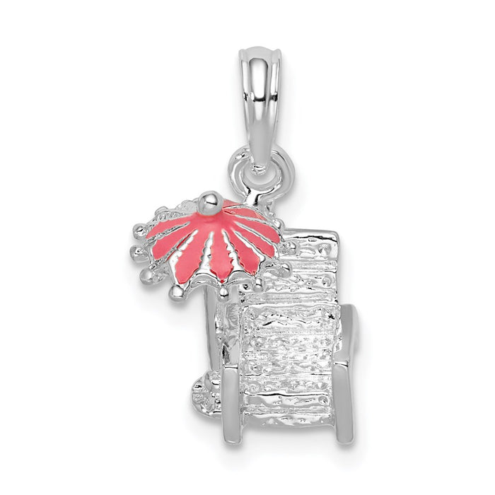 Million Charms 925 Sterling Silver Charm Pendant, 3-D Beach Chair with Pink Umbrella Charm
