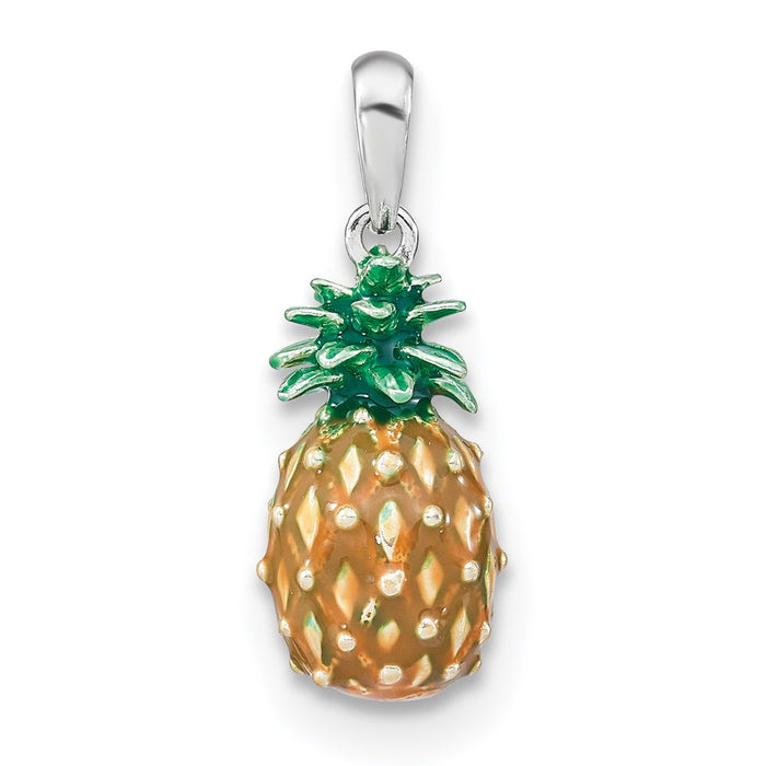 Million Charms 925 Sterling Silver Charm Pendant, Pineapple with Enamel, High Polish & Text