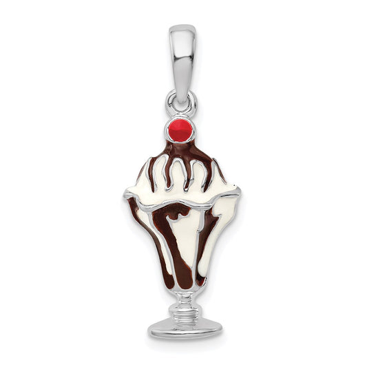 Million Charms 925 Sterling Silver Charm Pendant, Chocolate Ice Cream Sundae with Cherry Top 2D