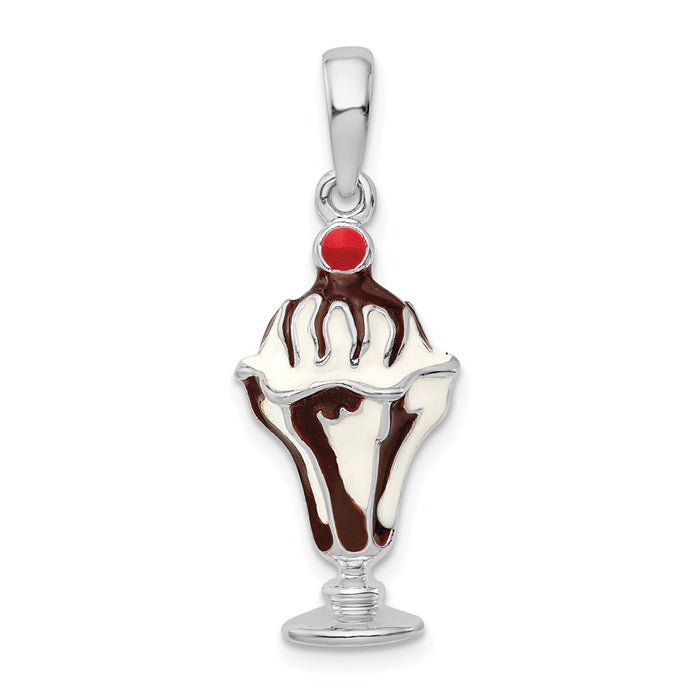 Million Charms 925 Sterling Silver Charm Pendant, Chocolate Ice Cream Sundae with Cherry Top 2D