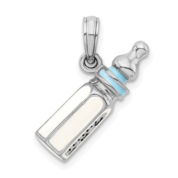 Million Charms 925 Sterling Silver Charm Pendant, 3-D Light Blue Baby Bottle