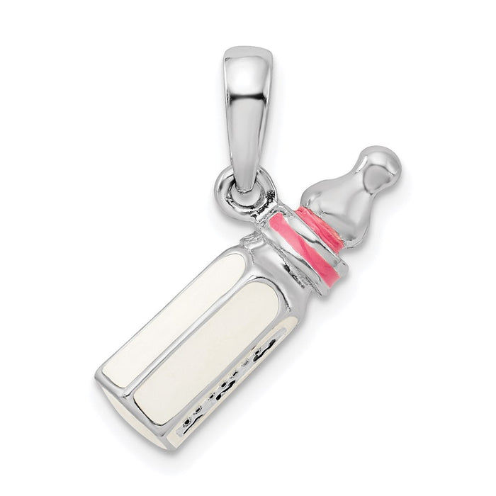 Million Charms 925 Sterling Silver Charm Pendant, 3-D Pink Baby Bottle