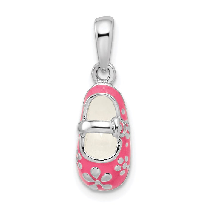 Million Charms 925 Sterling Silver Charm Pendant, 3-D Baby Shoe with Pink Enamel & Flowers