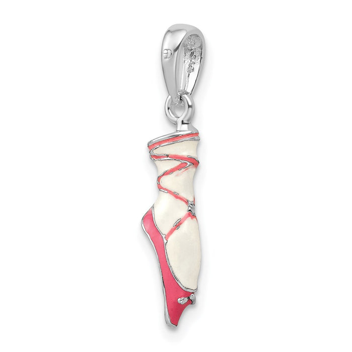 Million Charms 925 Sterling Silver Charm Pendant, 3-D Enamel Ballet Shoe, Pink & White