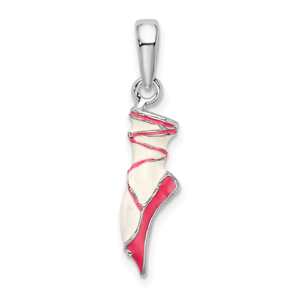 Million Charms 925 Sterling Silver Charm Pendant, 3-D Enamel Ballet Shoe, Pink & White