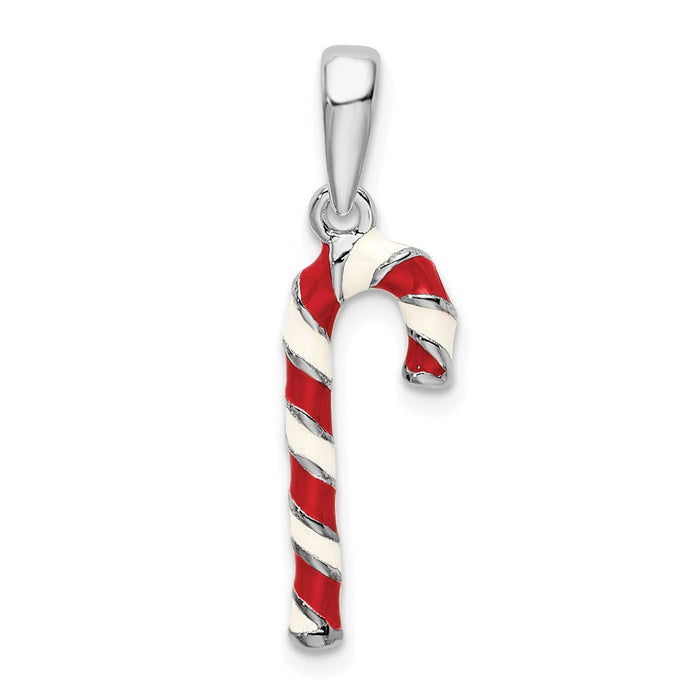 Million Charms 925 Sterling Silver Charm Pendant, Small 3-D Candy Cane with Enamel