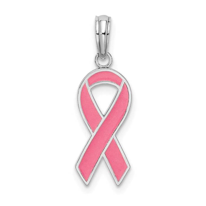 Million Charms 925 Sterling Silver Charm Pendant, Small Pink Ribbon - Breast Cancer