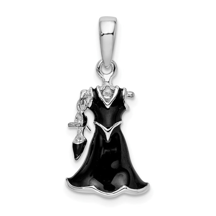 Million Charms 925 Sterling Silver Charm Pendant, 3-D Black Dress with Closed Toe Shoe, Moveable