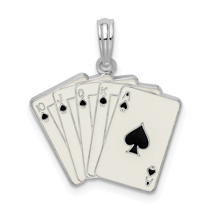 Million Charms 925 Sterling Silver Charm Pendant, Enamel Playing Cards Royal Flush Charm