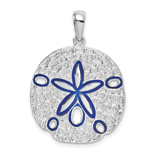 Million Charms 925 Sterling Silver Charm Pendant, Sand Dollar with  Blue Enamel Accent