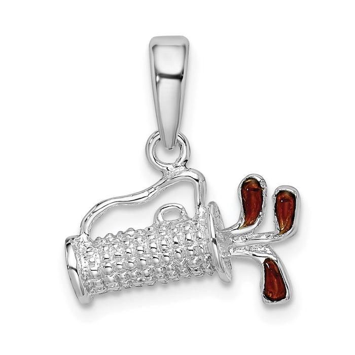 Million Charms 925 Sterling Silver Sports Charm Pendant, 3-D Golf Bag with Brown Enamel Clubs