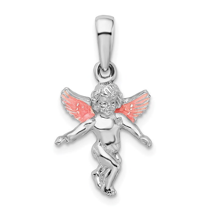 Million Charms 925 Sterling Silver Religious Charm Pendant, 3-D Guardian Angel with Pink Wings