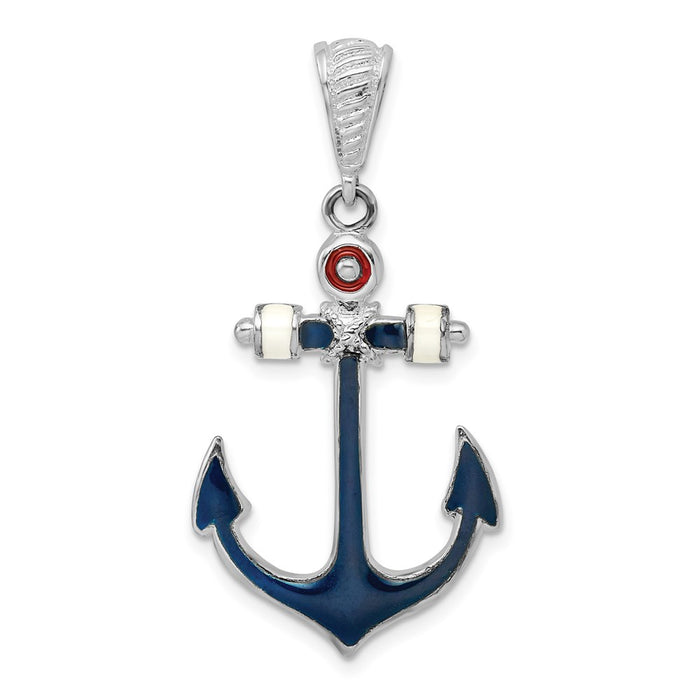 Million Charms 925 Sterling Silver Charm Pendant, Anchor with Red, White & Blue Enamel