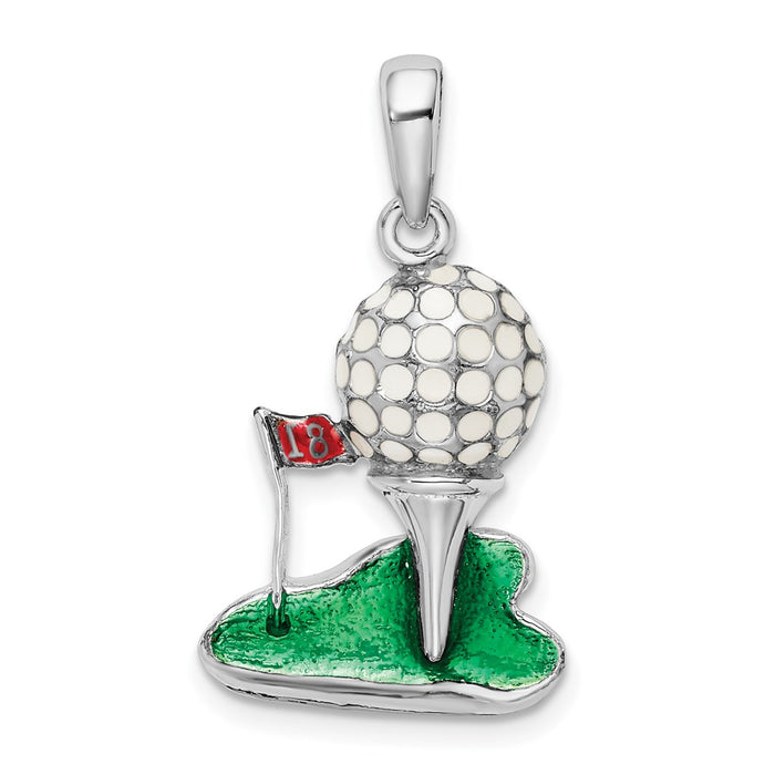 Million Charms 925 Sterling Silver Sports Charm Pendant, Golf Ball On Tee with Enamel 2D