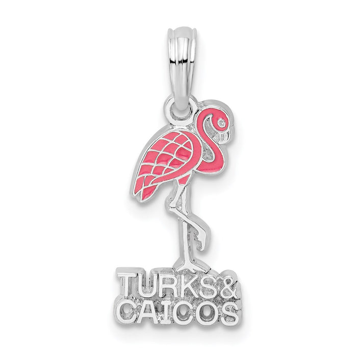 Million Charms 925 Sterling Silver Animal Charm Pendant, Small Turks & Caicos Under Pink Flamingo