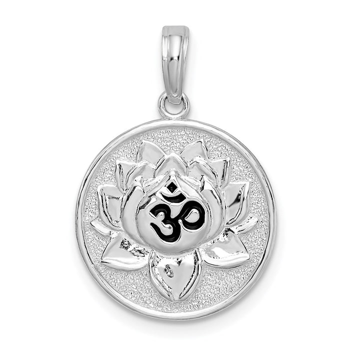 Million Charms 925 Sterling Silver Charm Pendant, 3-D Ohm Blue Yoga Symbol & Lotus Flower, Reversible
