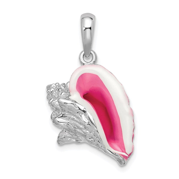Million Charms 925 Sterling Silver Charm Pendant, Large Enamel 3-D Conch Shell  Pink & White