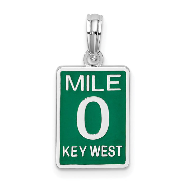 Million Charms 925 Sterling Silver Charm Pendant, Small Enamel Mile Marker 0, Key West Green