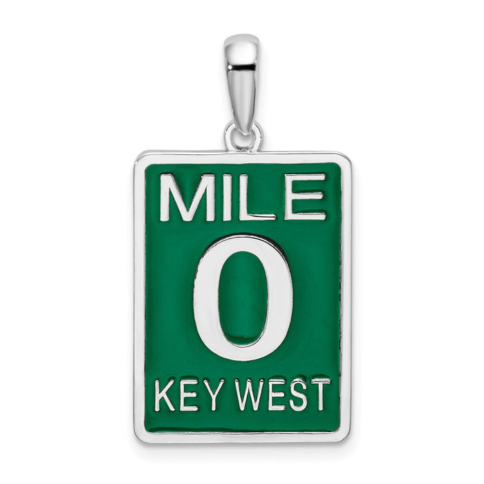 Million Charms 925 Sterling Silver Charm Pendant, Enamel Mile Marker 0, Key West Green