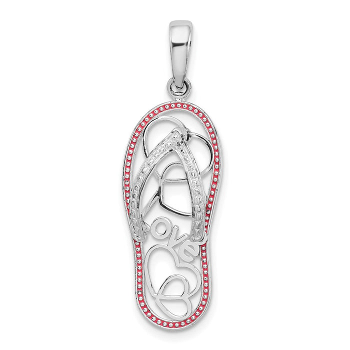 Million Charms 925 Sterling Silver Charm Pendant, Multi Heart with Love Flip-Flop with Pink Enamel [Cut-Out]