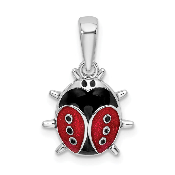 Million Charms 925 Sterling Silver Charm Pendant, Small 3-D Enamel Ladybug Pendant