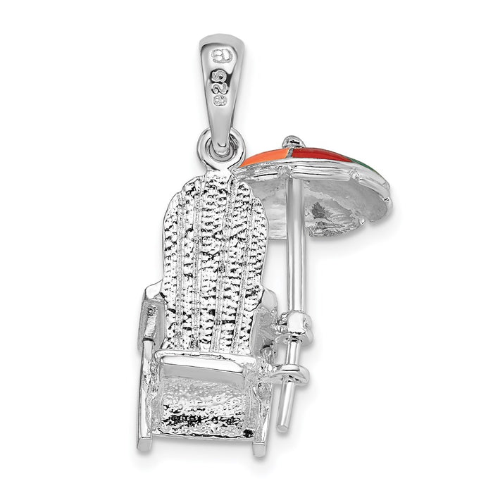 Million Charms 925 Sterling Silver Charm Pendant, 3-D Beach Chair with Enamel Umbrella (Adirondack Style)